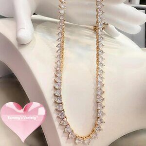 Dazzling Lab Created White Diamondette Heart Tennis Gold tone Necklace